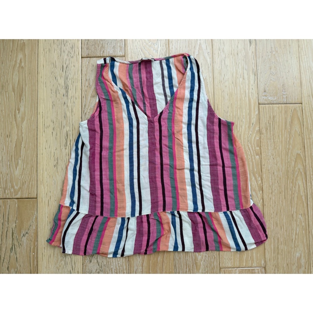 LOFt Womens Striped Ruffle Hem Tank Top Size M Boho Beachy Casual Hippie